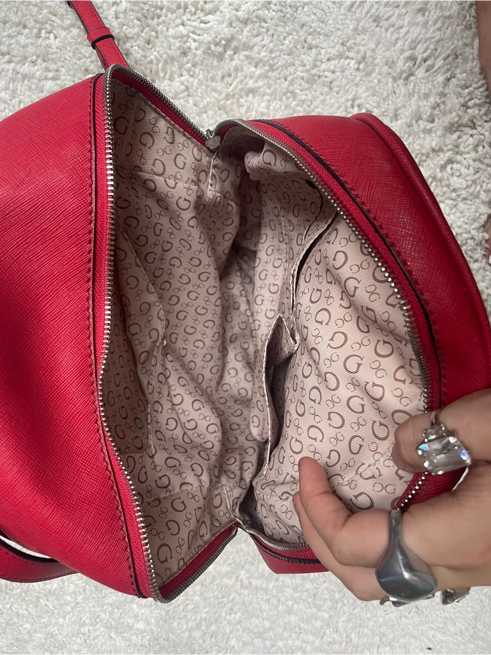 GUESS Red Embossed Logo Mini Backpack - Picture 8 of 8
